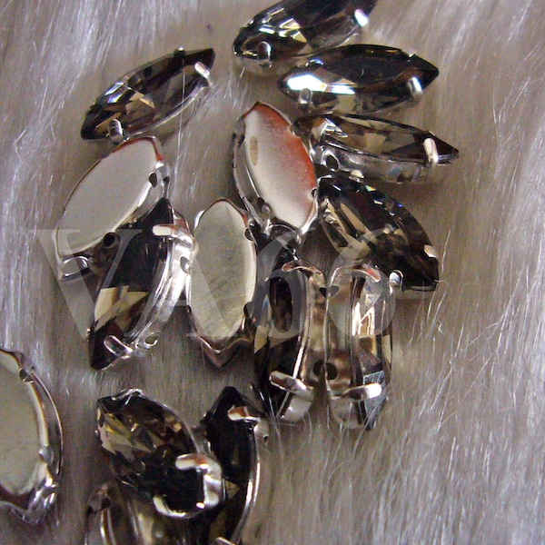 DIY Navette Marquis Sew On Rhinestones Black Diamond Grey 20p 7mm x 15mm 4 hole Silver Montee Faceted Acrylic Glass Rhinestone Beads couture