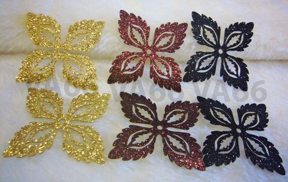 5p Glitter Gold Black Iron on Patch Applique Dokoh Vintage Look Lace Motif  Heat Transfer Decals Stickers Embellishment Sewing Accessories GB 