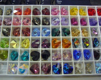 Eingestellt Rare Fund 35 neue Farben 10mm Herz Anhänger Swarovski Kristall 6202, 6228 AB Col Wahl 10p Top Drill Love Anhänger Craft Beads