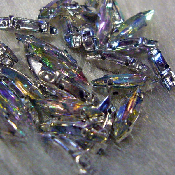 Long Skinny Navette Marquise Sew On Rhinestones Crystal AB 30p 4mm x 15mm 4 hole Silver Montee Faceted Acrylic Glass Rhinestone Beads couture