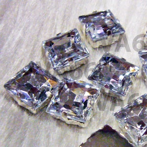 DIY Clear Crystal Square 12mm Sew On Rhinestones 8 hole 15p Montee Acrylic Pronged Facetted Diamantes Flat Back Beads Dress Making Montees
