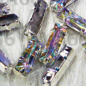 DIY Crystal AB Oblong Rectangle 5mm x 15mm Sew On Rhinestones 4 hole Montees 20p Acrylic Pronged Diamantes Flat Back Beads Dress Making