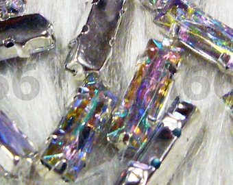 DIY Crystal AB Oblong Rectangle 5mm x 15mm Sew On Rhinestones 4 hole Montees 20p Acrylic Pronged Diamantes Flat Back Beads Dress Making