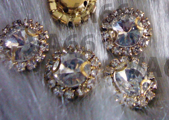 Round Sew on Rhinestones Crystal Clear 8mm DIY 8p 13mm 4 Hole Gold