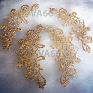 4p Glitter Gold Corner Edge Iron On Patch Applique Dokoh Vintage Look Lace Motif Heat Transfer Decals Stickers Embellishment Sewing image 2