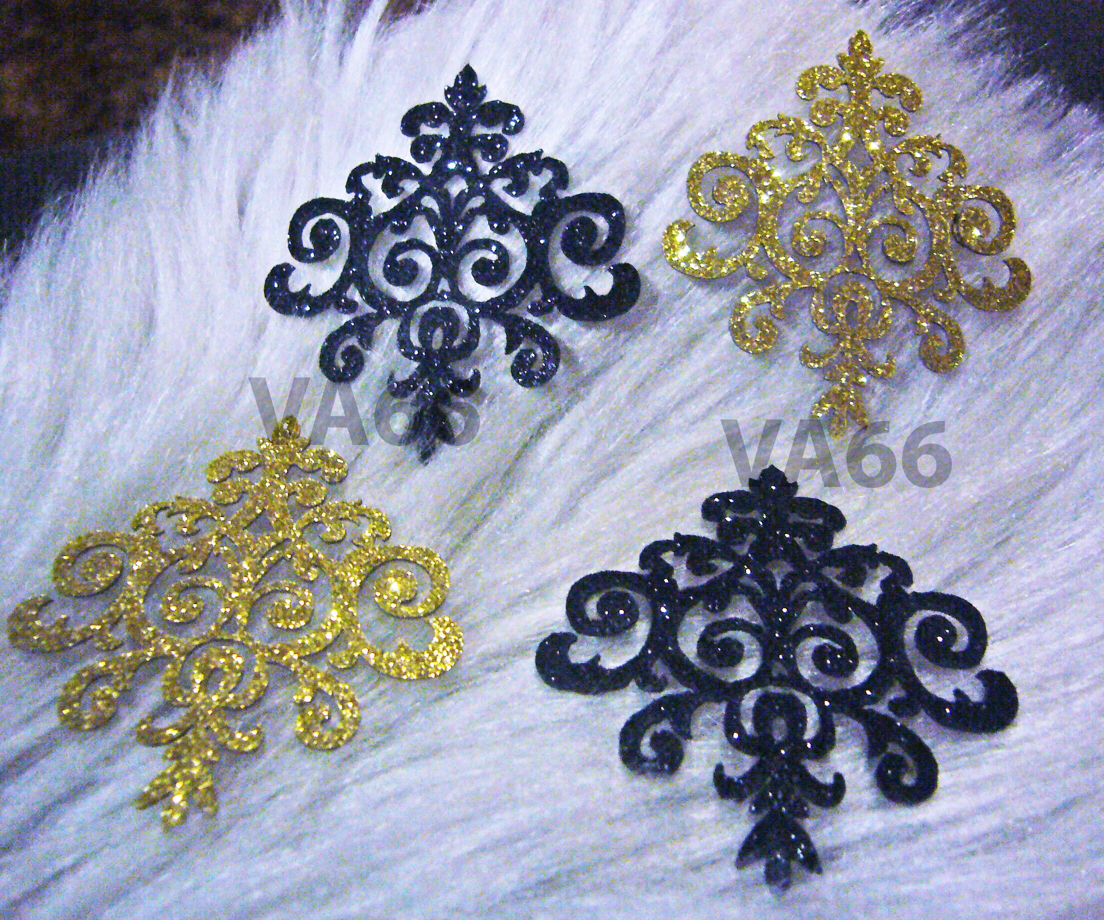5p Glitter Gold Black Iron on Patch Applique Dokoh Vintage Look Lace Motif  Heat Transfer Decals Stickers Embellishment Sewing Accessories GB 