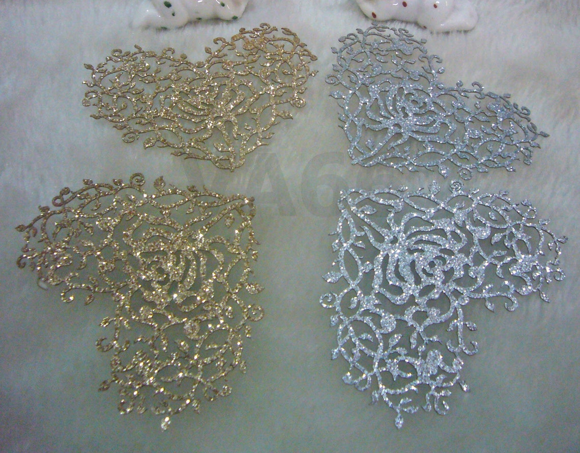 5p Glitter Silver Rose Gold Iron on Heart Big Patch Applique Dokoh ...