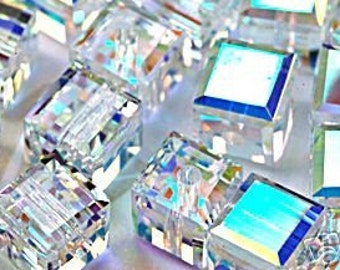 12pcs 5601 6mm Swarovski CRYSTAL AB Cube Square Beads Loose Beads Crafts, Jewelry making, Austria Crystals