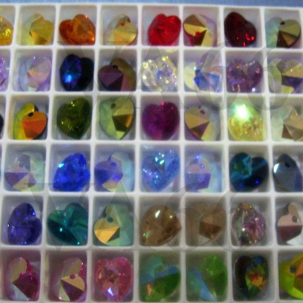 Discontinued 10mm Heart Pendant Swarovski Crystal 6202 AB Col Choice 10p Jewelry Making 6228 Crystal From Austria Top Drill Craft Beads