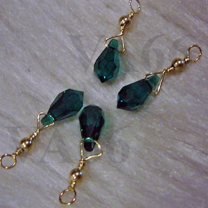 4 Swarovski crystal 11mm Teardrop charms #6000 drops wire Wrapped 14k gold Pendant Closed Loops Bali beads bracelets crafts 925 silver