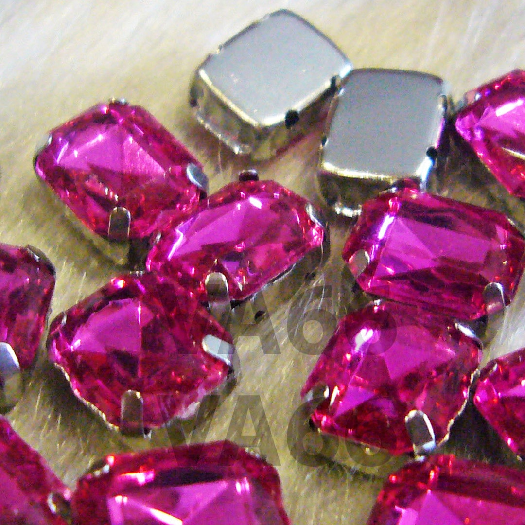 Bright Pink Rectangle Sew-on Rhinestones, Pink Sew on Jewels Sew