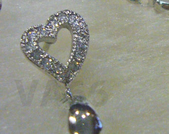 DIY Heart Cut Out White Gold Plated CZ Stud Earrings Diamond Cut Small CZ stones Cubic Zirconia  Pendant Bail Jewelry Supplies Findings
