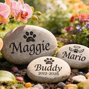 Personalized Pet Memorial Stone | Custom Dog Grave Marker | Cat Loss Sympathy Gift | Engraved River Rock | Pet Remembrance Garden Stone