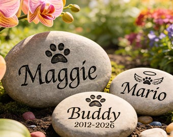 Personalized Pet Memorial Stone | Custom Dog Grave Marker | Cat Loss Sympathy Gift | Engraved River Rock | Pet Remembrance Garden Stone