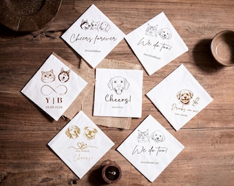 Custom Pet Wedding Napkins, Personalized Dog Portrait Cocktail Napkins, Signature Drink Bar Decor, 1-3 Pets Party Supplies, Wedding Decor