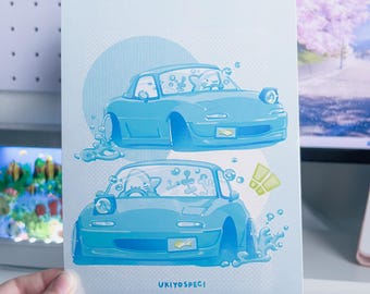SMALL Shark Aquatic Miata Drifting Print