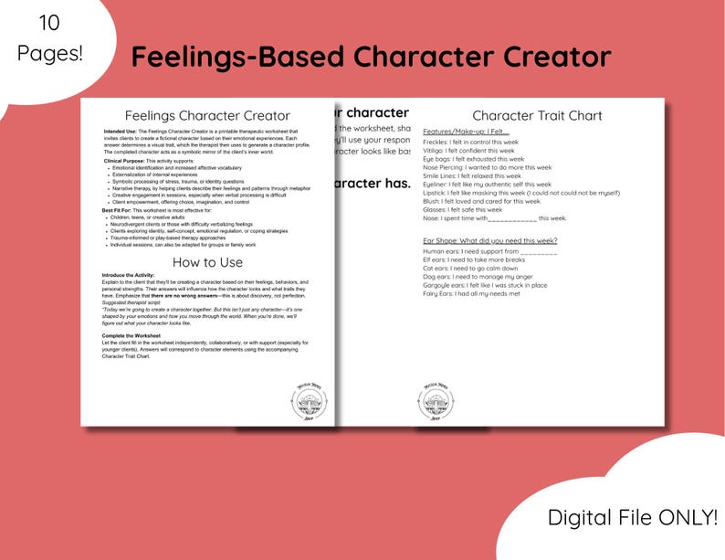 Feelings Character Creator Worksheet – Therapy Activity (printable PDF ...