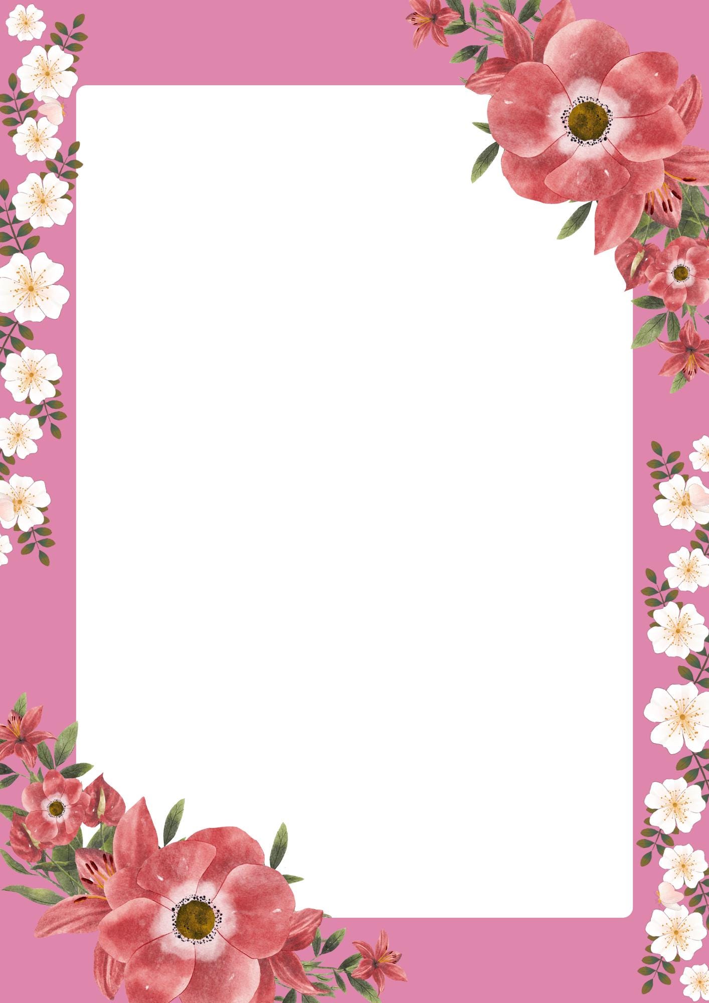 Graduation Pink Pattern Border Pink Floral Border Design for Students- Printable Stationery by ...