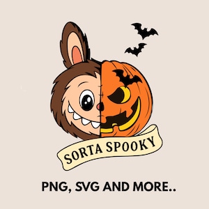 Labubu Png, Sorta Sweet Sorta Spooky, Halloween PNG, Kawaii Monsters Clipart, Tshirt Design, Labubuu Sublimation, Half Pumpkin, Half Labubu