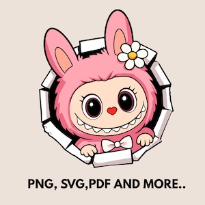 Labubu Bunny Svg Png Dxf Pdf Jpg | Cute Kawaii Clipart Digital File | Cartoon Character Cricut Design | Printable Art for Crafts