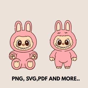 Labubu Bunny SVG | Cute Labubu Character Clipart | Kawaii Monster Costume Png Pdf Jpg Dxf | Cricut Cut File Download