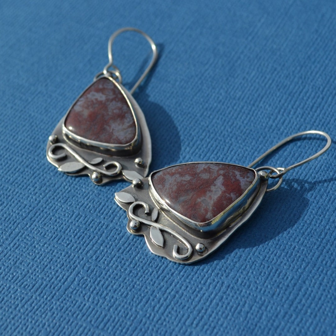 Sterling Silver and Natural Moss Agate Earrings - Etsy