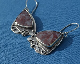 Sterling Silver and Natural Moss Agate Earrings