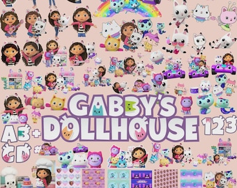 Paquete de imágenes prediseñadas PNG y SVG de la casa de muñecas de Gabby (descarga digital)