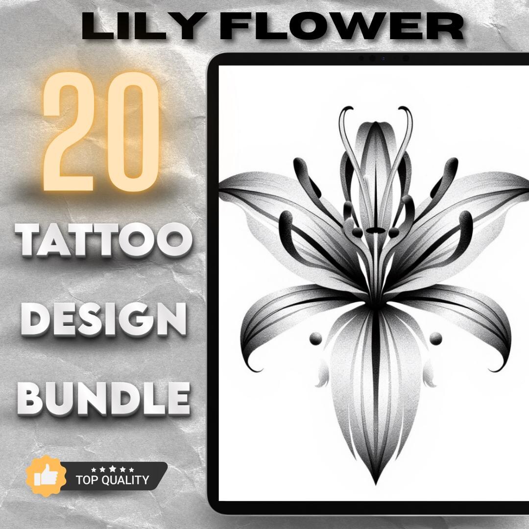20 Lily Tattoo Designs – Floral Tattoo Sketches (digital Download