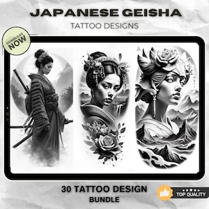SALE !!! 30 Geisha Tattoo Designs | Japanese Woman Tattoo Set – Realism & Line Art (PNG)
