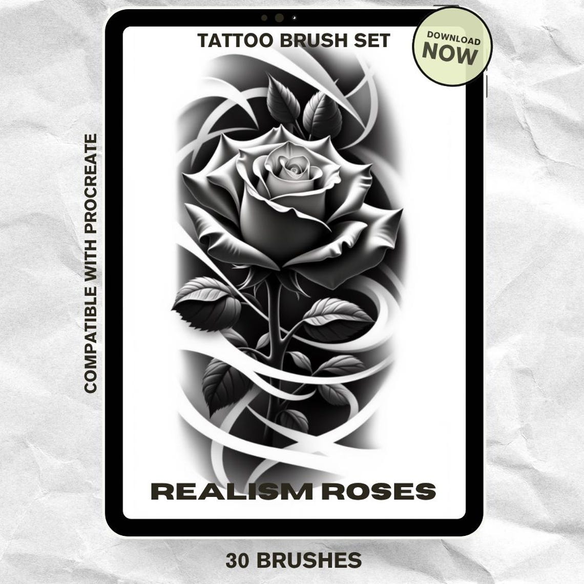 Realistic Rose Tattoo Procreate Brushes | Floral Brush Set (30 Brushes ...