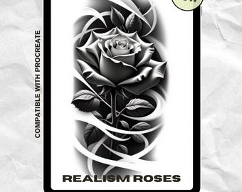 70+ Realistic Rose Tattoo Stencil Procreate Brush Set - Etsy
