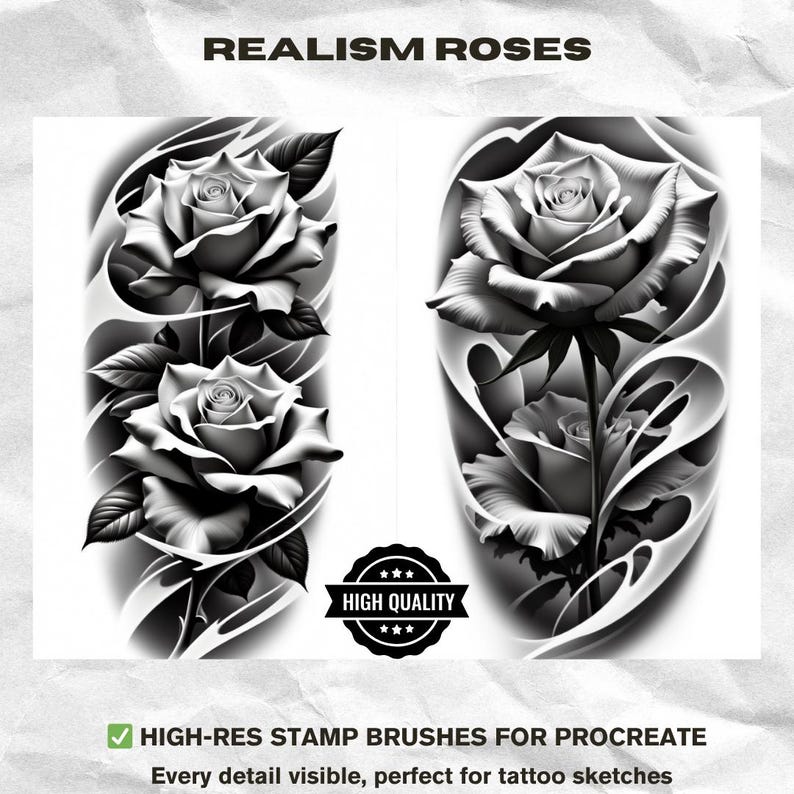 Realistic Rose Tattoo Procreate Brushes | Floral Brush Set (30 Brushes ...