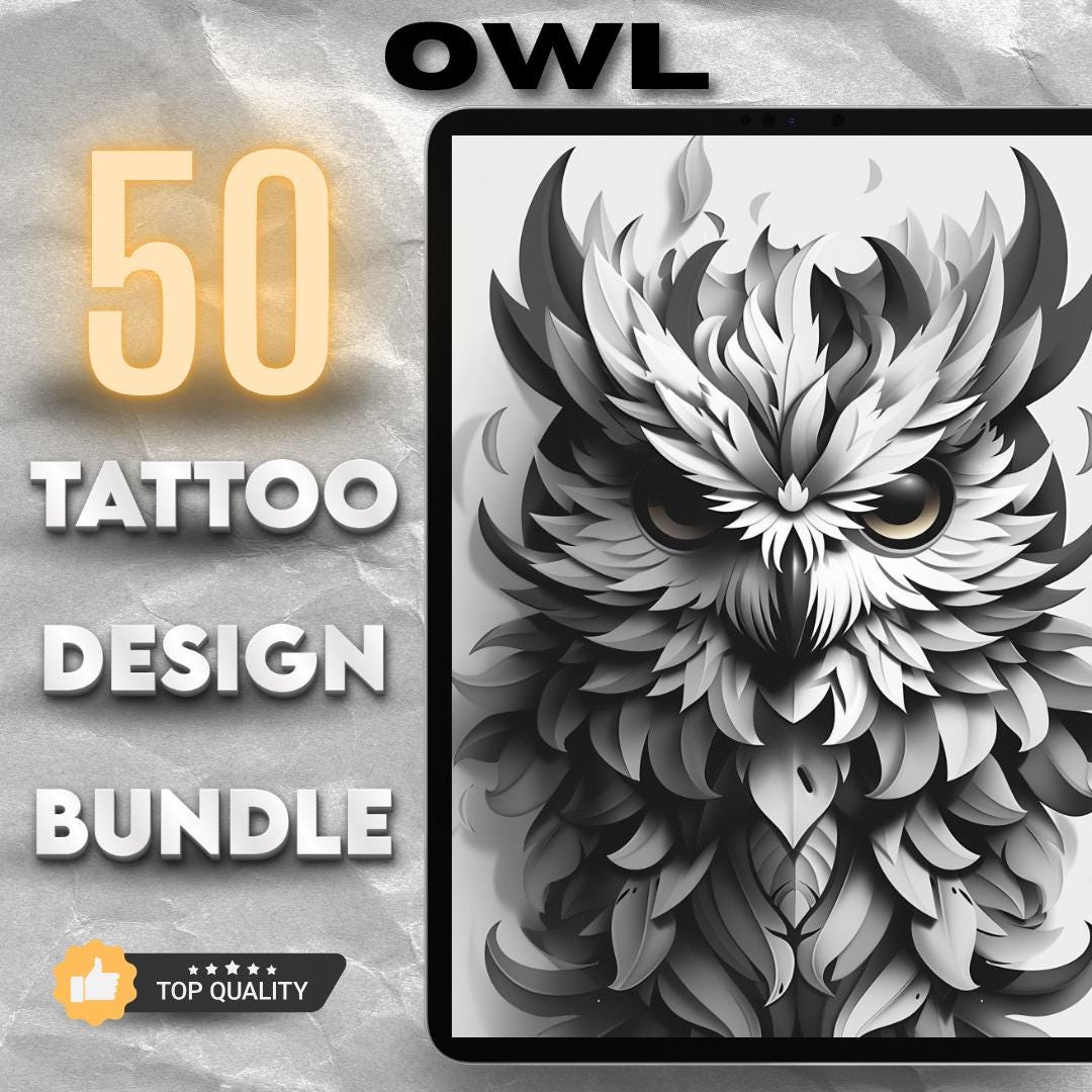 50 Geometric Owl Tattoo Designs • Bold, Colorful PNG Bundle (Digital Download)