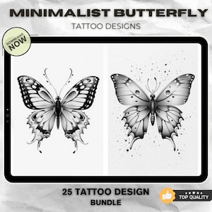 SALE !!! 25 Butterfly Tattoo Designs | Elegant & Minimalist Ink Set (PNG Download)