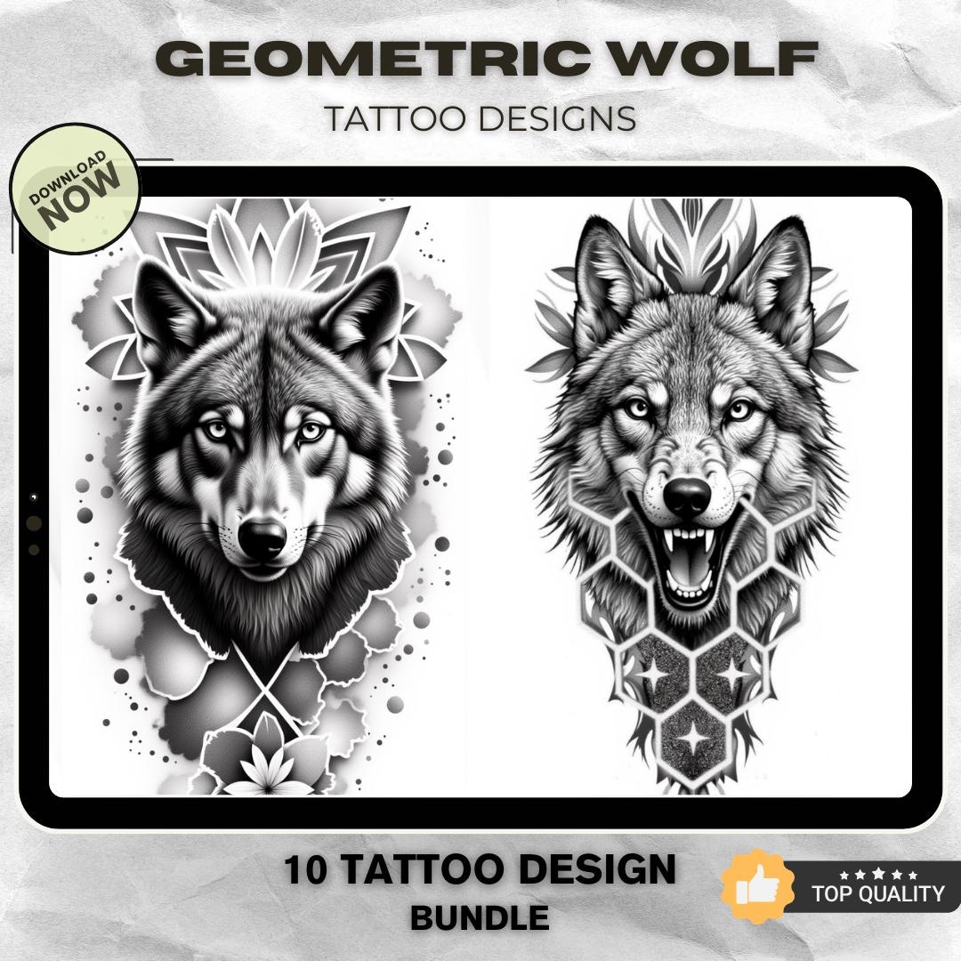 Geometric Wolf Tattoo Designs Linework Tattoo Pack (PNG) Etsy