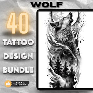 40 Wolf Tattoo Designs |  Realistic Forest Scenes (PNGs)