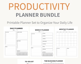 Productivity Planner Bundle | Daily Weekly Monthly Planner Printable | PDF Planner Bundle