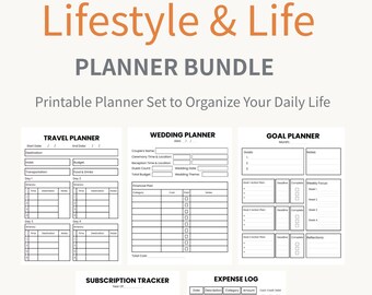 Life Planner Bundle | Travel Wedding Goal Planner | Expense & Subscription Tracker