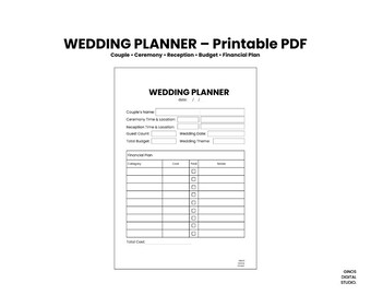 Wedding Planner Printable PDF | Wedding Organizer Budget Tracker | Instant Download | US Letter A4