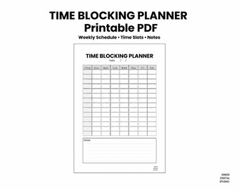 Time Blocking Planner PDF | Productivity Planner | Instant Download | US Letter A4