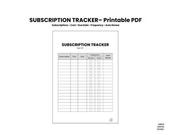 Subscription Tracker Page Printable PDF | Frequency Check boxes | Instant Download | US Letter A4