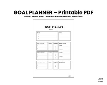 Goal Planner Page Printable PDF | Deadline Section | Instant Download | US Letter A4