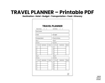 Travel Planner Printable PDF | Budget Section | Destination & Hotel Section | Instant Download | US Letter A4