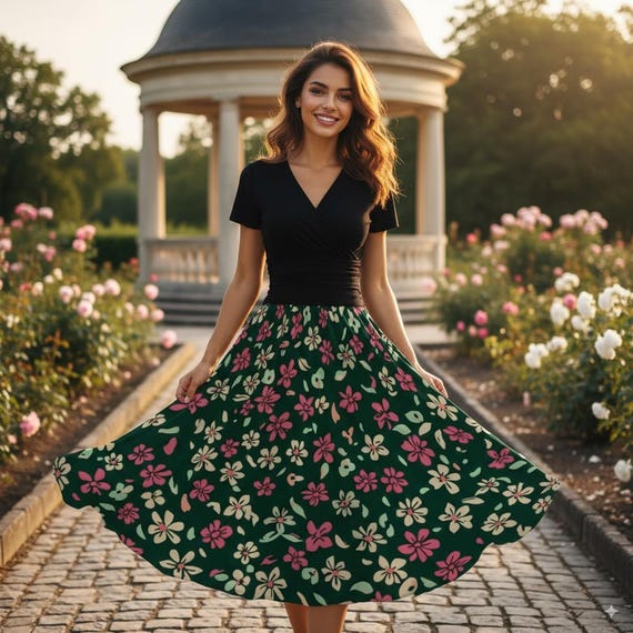 Floral V-Neck Midi Dress: Vintage Style Fit & Flare