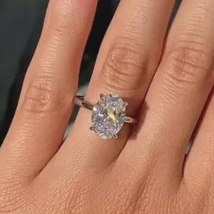 925 Sterling Silver Promise Ring, Oval Cut Moissanite Wedding Ring, Hidden Halo and Diamond Ring, Solitaire Engagement Ring, Gift for Women.