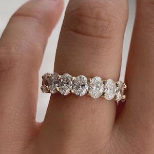 1.35 CT Oval Cut Moissanite Wedding Band-Oval Cut Half Eternity Band-14k Solid Yellow Gold-Matching Band-Oval Stacking Band-Wedding Jewelry