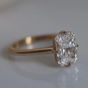 Solitaire Moissanite Diamond Ring, Radiant Cut Engagement Ring, 14K Solid Gold Wedding Jewelry for Women, Anniversary Birthday Gift for Her