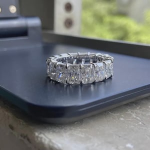Radiant Cut Moissanite Diamond Wedding Band, Full Eternity Engagement Band, Stackable Band For Bride.
