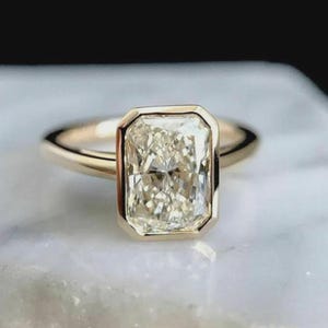 Solitaire Diamond Wedding Ring, Radiant Cut Moissanite Engagement Ring, Classic Full Bezel Set Bridal Ring, Anniversary Gift, Ring for Women